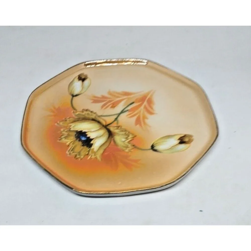R S GERMANY Hexagon Art Nouveau Poppies Plate 7.25